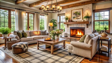 Fototapeta premium cozy living room aesthetic farmhouse chic warm