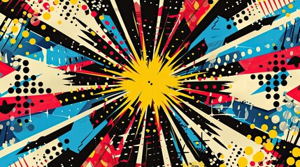 Dynamic wallpaper with kaleidoscopic patterns bold colors and halftone effects