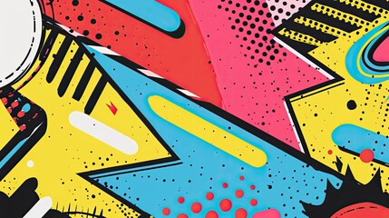 Wallpaper with abstract kites vibrant colors and comic book-style speech bubbles