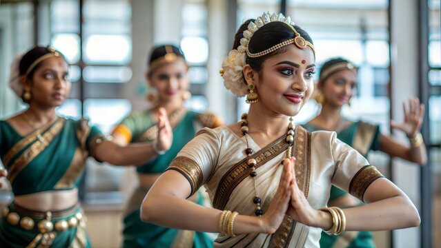 Indian student learning traditional dance forms in a cultural education class, promoting heritage and arts.