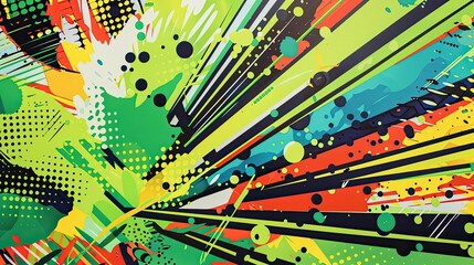 Fototapeta premium Pop art backdrop with green shades dynamic shapes and intricate dotted elements for a vibrant look