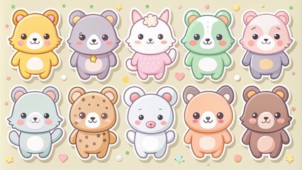 Cute cartoon animal stickers with pastel color palette