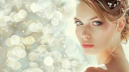 Fototapeta premium Stunning Light Colored Background with Beautiful Woman: A Graceful and Alluring Vision. Showcasing Elegance and Charm.