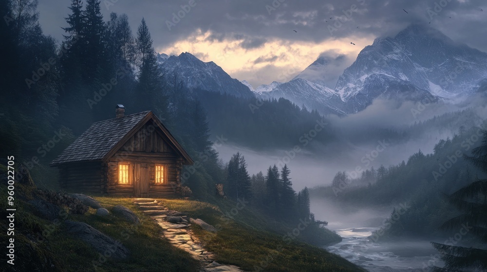 Sticker Cabin in the Misty Mountains