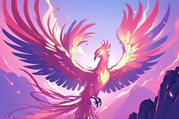 Obraz premium Neon Phoenix ink brushstroke painting illustration. Made with generative AI technology