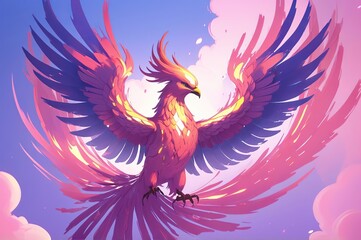 Fototapeta premium Neon Phoenix ink brushstroke painting illustration. Made with generative AI technology