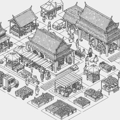 line art traditional market