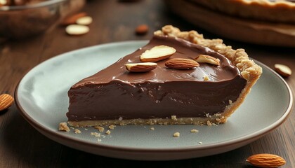Chocolate cream pie sweet cream fruity pastry snack food for teatime on plate
