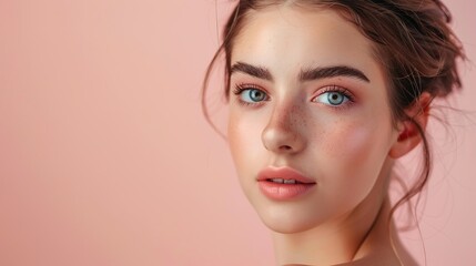 Fototapeta premium Stunning Light Colored Background with Beautiful Woman: A Graceful and Alluring Vision. Showcasing Elegance and Charm.