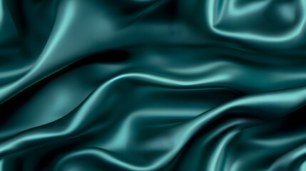 Fototapeta premium Dark teal green silk satin Shiny smooth fabric Soft folds Luxury background with space for design