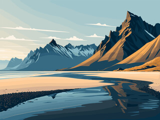 Scenic Mountain Landscape by the Ocean Shoreline