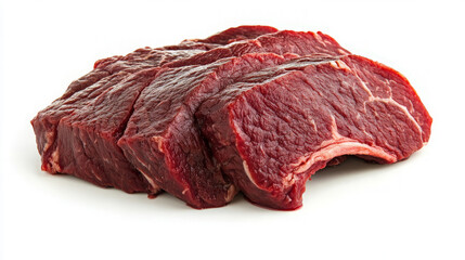 Obraz premium Fresh, raw beef steaks arranged in a row on a white background.