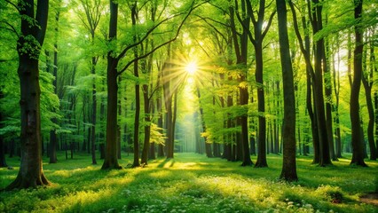 Fototapeta premium Beautiful green summer forest. Spring background, backdrop 