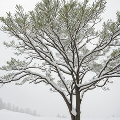 Fototapeta premium Side view of leafless tree covered by snow, Illustration