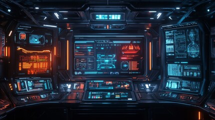 Fototapeta premium Sci-Fi Control Room: futuristic