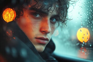 young person sitting tensely in a car exuding an air of unease and secrecy dimly lit interior suggests a clandestine meeting or illicit activity in an urban setting