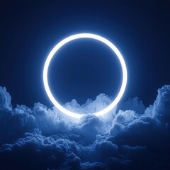 Obraz premium Neon Ring in Stormy Clouds Futuristic Night Sky