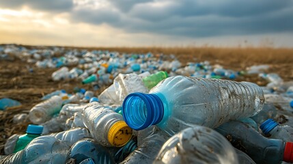 Fototapeta premium Plastic Pollution: A Mountain of Discarded Bottles