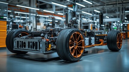Fototapeta premium Electric Vehicle Chassis in Production Facility