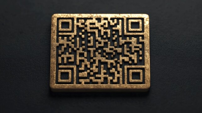 Golden qr code resting on a black surface