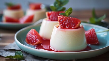 Fresh Grapefruit Panna Cotta Dessert in Elegant Setting