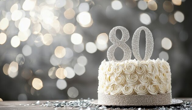 Elegant 80th Birthday Cake with Sparkling Background