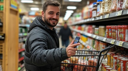 Man Shopping in Supermarket