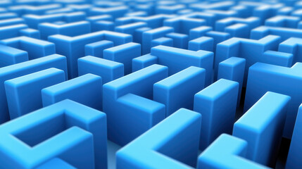 A blue maze made of cubes. The cubes are all different sizes and are arranged in a way that creates a maze-like pattern. The maze is very intricate and detailed