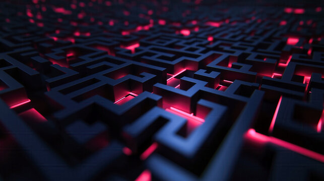 A maze with a red glow. The maze is very detailed and has a lot of curves