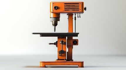 Fototapeta premium An orange drill press tool, essential for industrial workshops, stands ready for heavy-duty tasks.