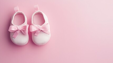 Two Pink Baby Shoes with Bow Decoration