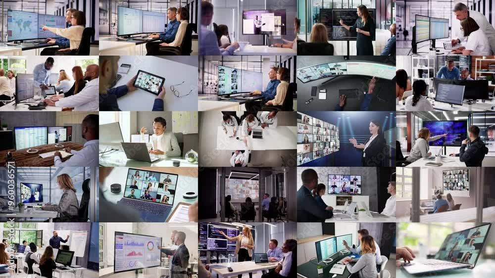 Aufkleber diverse team training on computers
