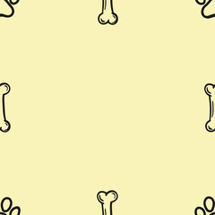 Seamless vector pattern with cute draw english springer spaniel dogs and dog food., paws. Simple doodle style.	