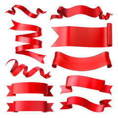 PNG red ribbon banner element set, transparent background