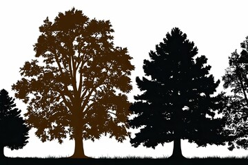Obraz premium Silhouetted Oak and Maple Trees Against White Background