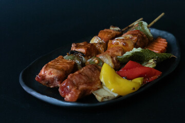 Healthy Food Concept, Bar-B-Que pork with Grilled Vegetable