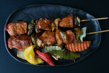 Healthy Food Concept, Bar-B-Que Meat, Shashlik, with Grilled Vegetable