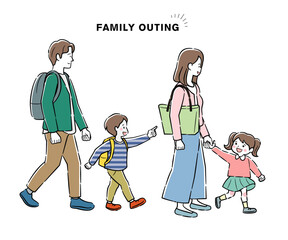 秋の家族でお出かけイラストA