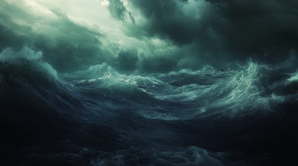 Fototapeta premium Visualize a stormy sea with choppy waves and a dark, cloudy sky, where the elements combine to create a dramatic and intense seascape full of energy