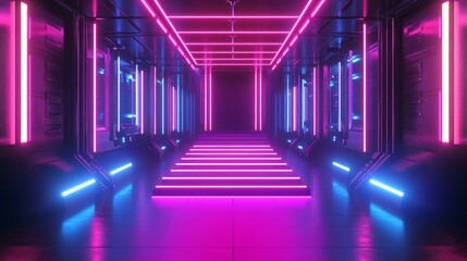 Fototapeta premium Neon light background cyberpunk stage wallpaper. 3d rendering