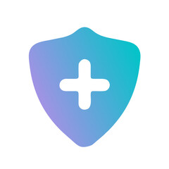 Fototapeta premium Shield with medical cross, blue and purple colors, protection and health symbol