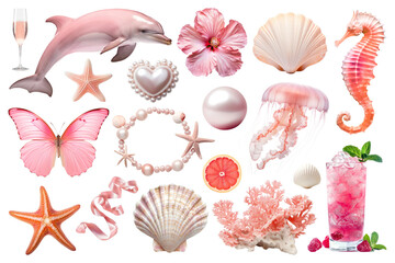 PNG Pink Summer element set, transparent background