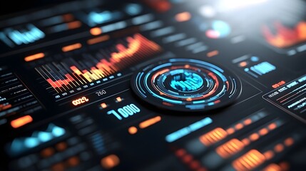 Obraz premium Futuristic Tech Interface, Blue and Orange Data, Abstract