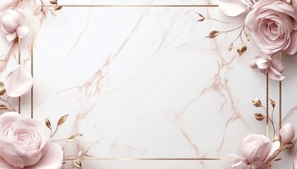 Pink Roses with Gold Accents on Marble Background