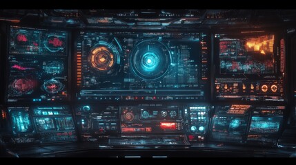 Obraz premium Futuristic Control Room Interface