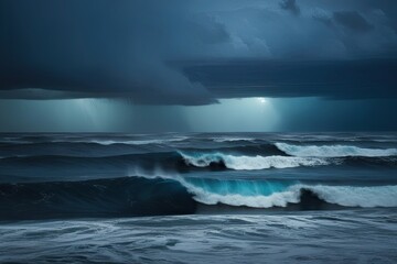 Fototapeta premium Cobalt Waves Landscape Stormy Scene with Shimmering Light and Textured Detail