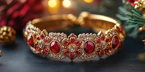 Fototapeta premium Raksha Bandhan Bracelet with Intricate Design and Glowing Background