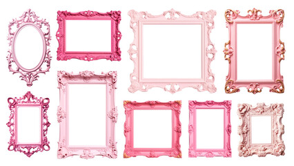 PNG pink vintage frame element set, transparent background