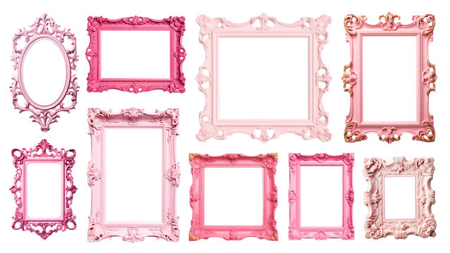 PNG pink vintage frame element set, transparent background