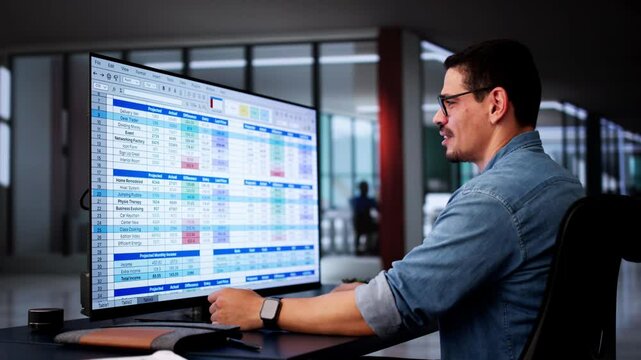 Frustrated Employee With Spreadsheet Data Screen